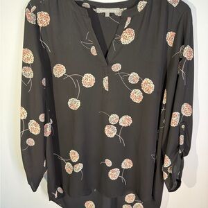 Daniel Rainn Black Dandelion Print V-Neck Blouse